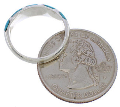 Southwestern Sterling Silver Turquoise Inlay Ring Size 8-1/4 UX35056