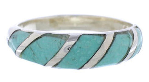 Southwestern Sterling Silver Turquoise Inlay Ring Size 6-1/4 UX35071