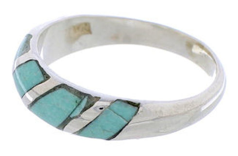 Southwestern Sterling Silver Turquoise Inlay Ring Size 6-1/4 UX35071