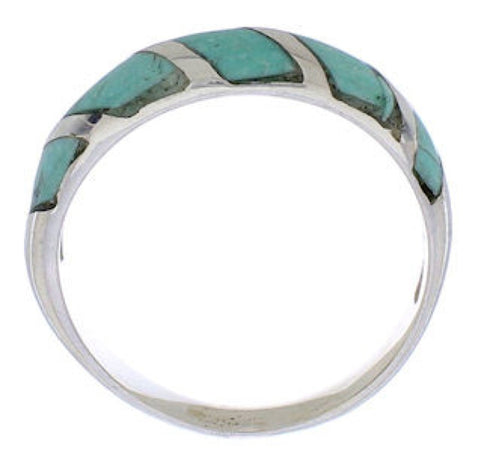 Southwestern Sterling Silver Turquoise Inlay Ring Size 6-1/4 UX35071
