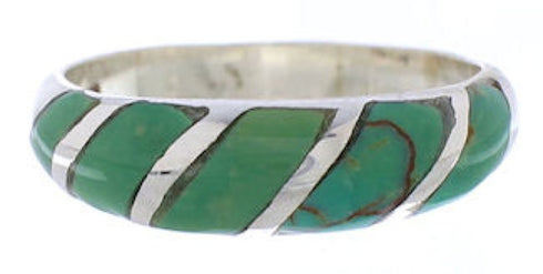 Southwest Sterling Silver Turquoise Inlay Ring Size 7-3/4 UX35085