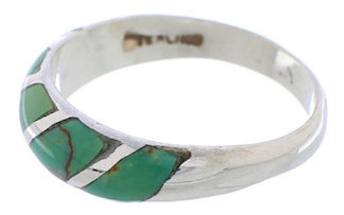Southwest Sterling Silver Turquoise Inlay Ring Size 7-3/4 UX35085