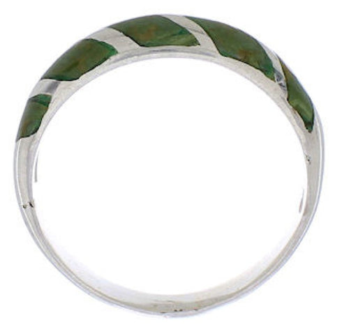 Southwestern Sterling Silver Turquoise Inlay Ring Size 7-3/4 UX35099