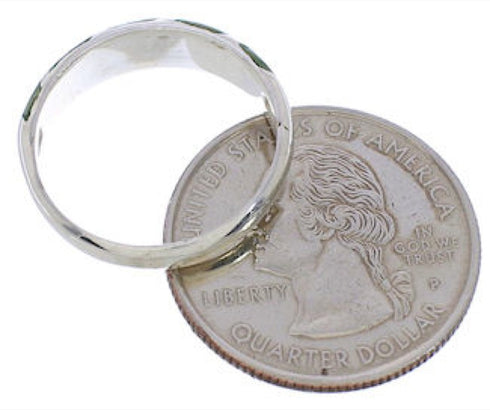 Southwestern Sterling Silver Turquoise Inlay Ring Size 7-3/4 UX35099