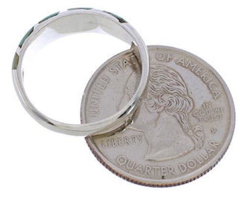 Southwest Sterling Silver Turquoise Inlay Ring Size 5-1/2 UX35136