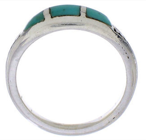 Sterling Silver Turquoise Inlay Southwestern Ring Size 8-1/4 UX35169