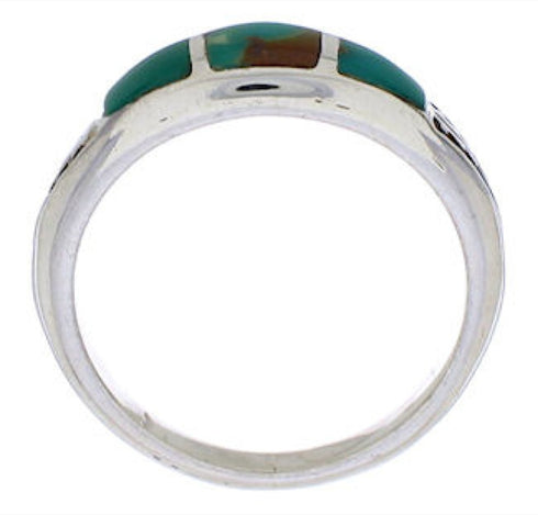 Southwestern Sterling Silver Turquoise Inlay Ring Size 7-3/4 UX35184
