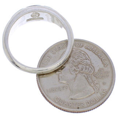 Southwestern Sterling Silver Turquoise Inlay Ring Size 7-3/4 UX35184