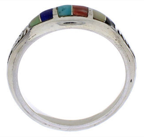 Sterling Silver Multicolor Inlay Southwest Ring Size 8-1/4 UX35240