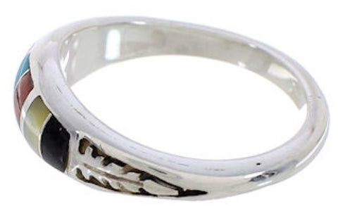 Silver And Multicolor Inlay Southwest Ring Size 8-1/4 UX35292