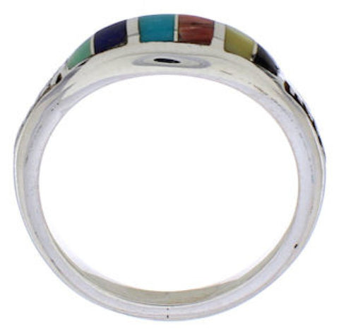Southwestern Sterling Silver Multicolor Inlay Ring Size 4-3/4 UX35276