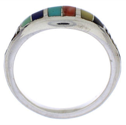 Multicolor Inlay Sterling Silver Southwest Ring Size 6-1/4 UX35298