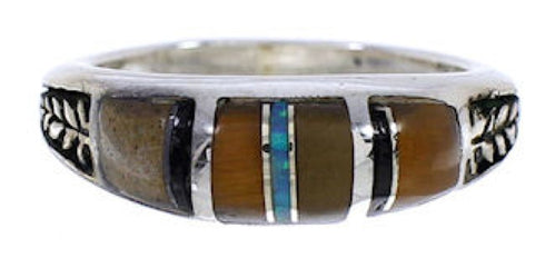 Sterling Silver Multicolor Inlay Jewelry Ring Size 4-3/4 UX35310