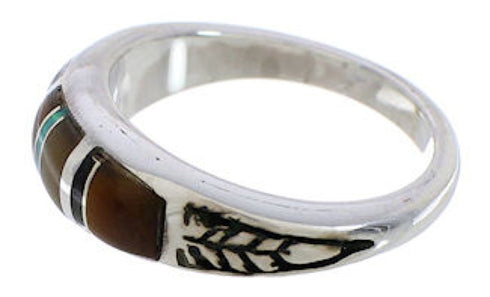 Southwestern Sterling Silver Multicolor Inlay Ring Size 8-1/4 UX35323
