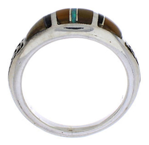 Sterling Silver Multicolor Inlay Jewelry Ring Size 4-3/4 UX35310