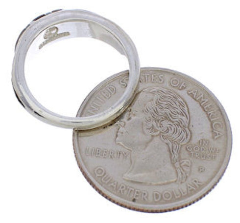 Southwestern Sterling Silver Multicolor Inlay Ring Size 8-1/4 UX35323