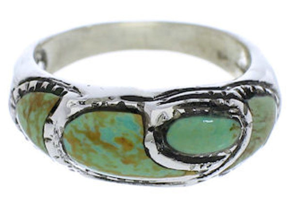 Southwest Genuine Silver Turquoise Inlay Ring Size 4-3/4 JX37266