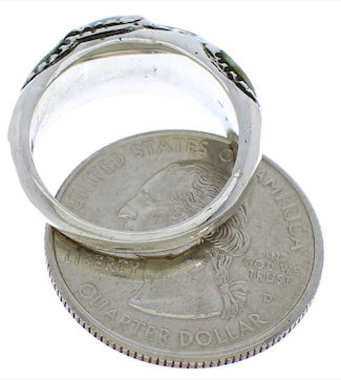 Silver Southwest Turquoise Inlay Ring Size 8-3/4 JX37262