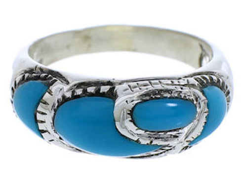 Silver Southwest Turquoise Inlay Ring Size 8-3/4 JX37314