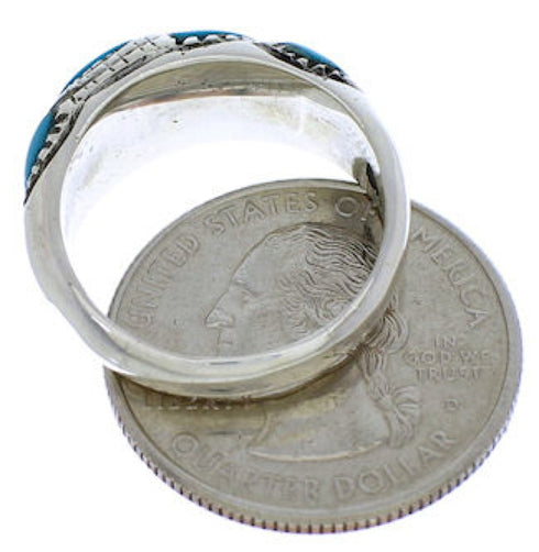 Silver Southwest Turquoise Inlay Ring Size 8-3/4 JX37314