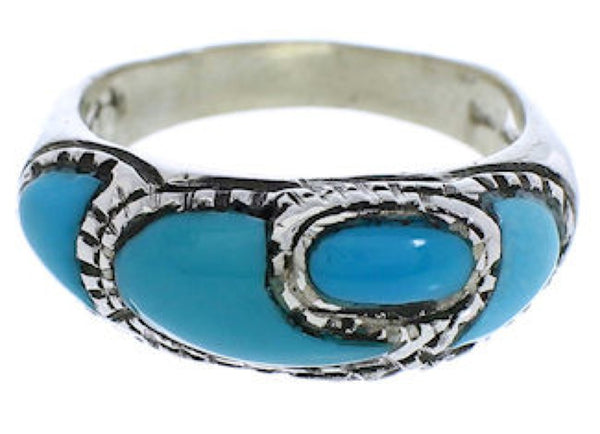 Southwest Silver And Turquoise Inlay Ring Size 8-1/4 JX37342