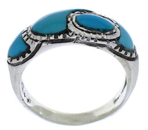 Southwest Silver And Turquoise Inlay Ring Size 8-1/4 JX37342