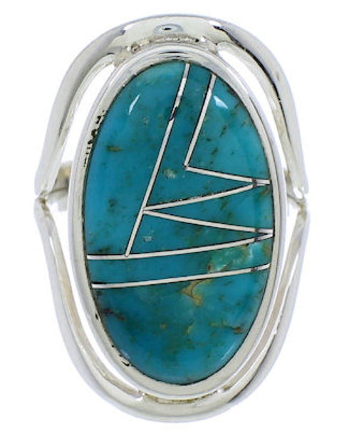 Southwest Sterling Silver Turquoise Inlay Ring Size 5-3/4 JX37526