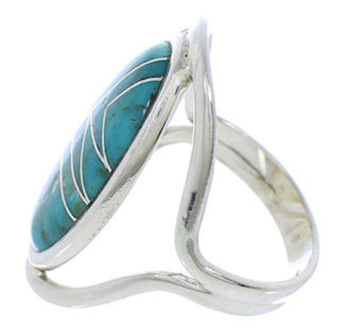 Southwest Sterling Silver Turquoise Inlay Ring Size 5-3/4 JX37526