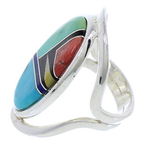 Southwest Silver Multicolor Inlay Ring Size 5 JX37660