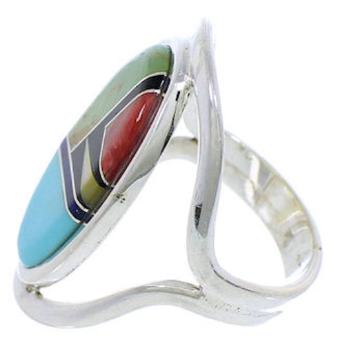 Southwest Sterling Silver Multicolor Inlay Ring Size 6-1/4 JX37663