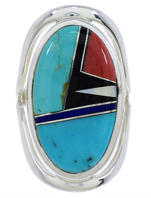 Silver Multicolor Inlay Ring Size 6-1/4 JX37686