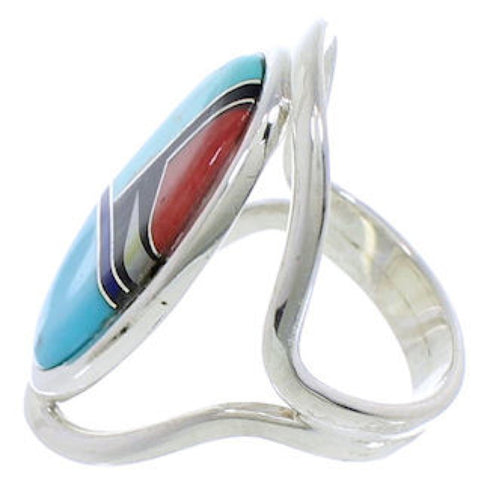 Silver Multicolor Inlay Ring Size 6-1/4 JX37686