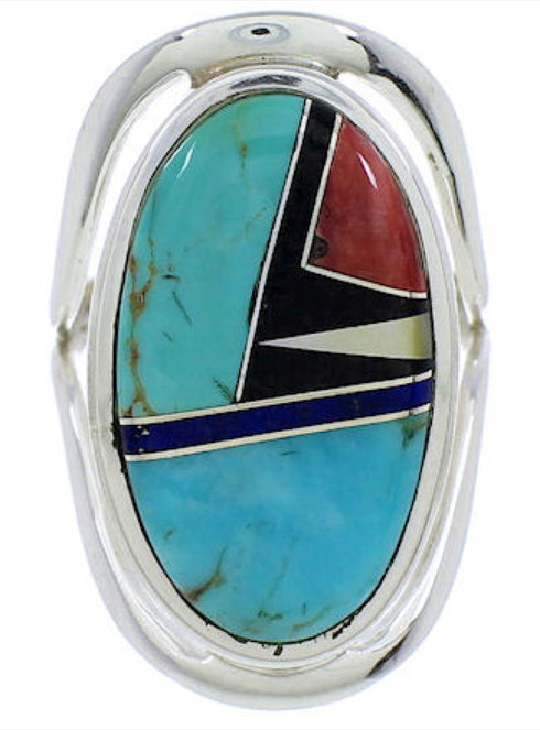 Southwest Multicolor Genuine Sterling Silver Ring Size 7-1/2 JX37707