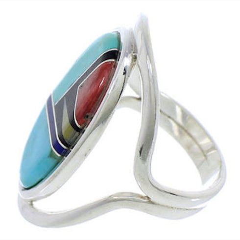 Southwest Multicolor Genuine Sterling Silver Ring Size 7-1/2 JX37707