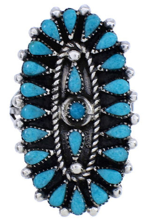 Needlepoint Turquoise Sterling Silver Ring Size 8-1/2 YX35031