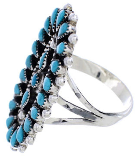 Needlepoint Turquoise Sterling Silver Ring Size 8-1/2 YX35031