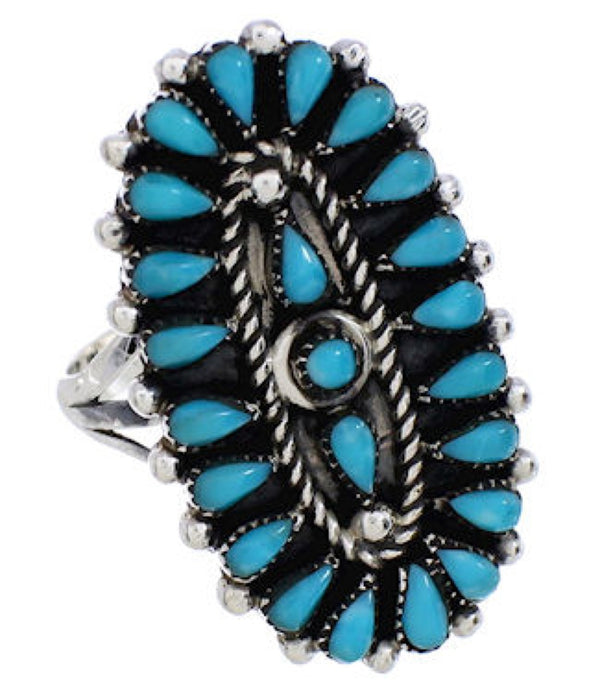 Silver Turquoise Needlepoint Jewelry Ring Size 7-3/4 YX35062