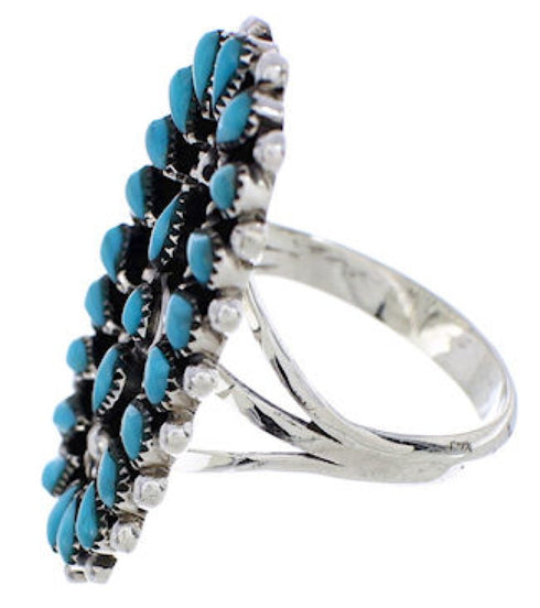 Silver Turquoise Needlepoint Jewelry Ring Size 7-3/4 YX35062