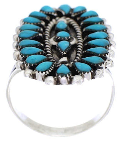 Silver Turquoise Needlepoint Jewelry Ring Size 7-3/4 YX35062