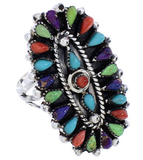Needlepoint Multicolor Genuine Sterling Silver Ring Size 6-1/4 YX35140