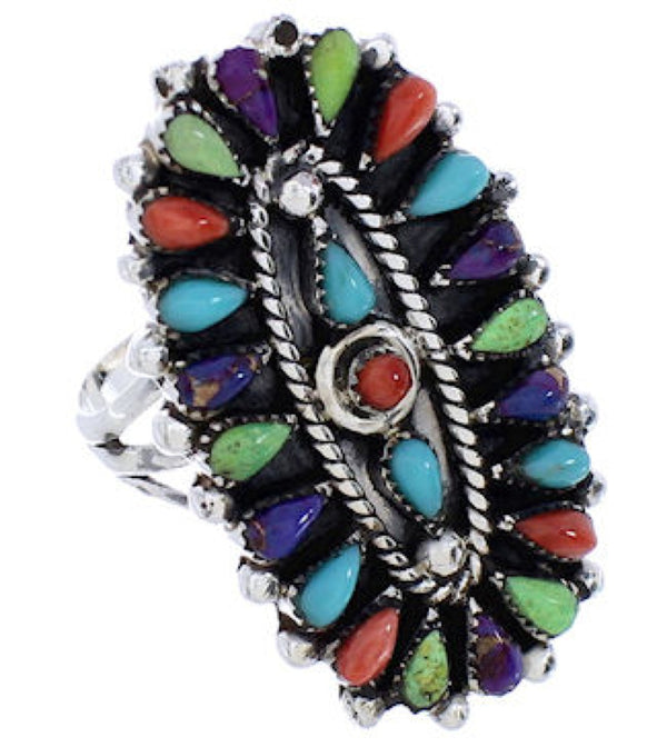 Needlepoint Multicolor Genuine Sterling Silver Ring Size 6-1/4 YX35140