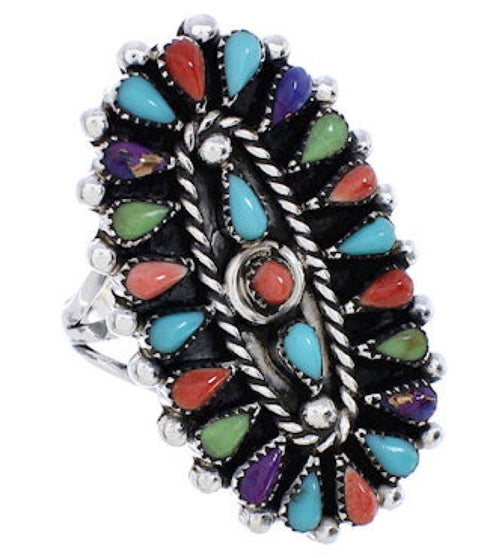 Multicolor Needlepoint Genuine Sterling Silver Ring Size 6-3/4 YX35141