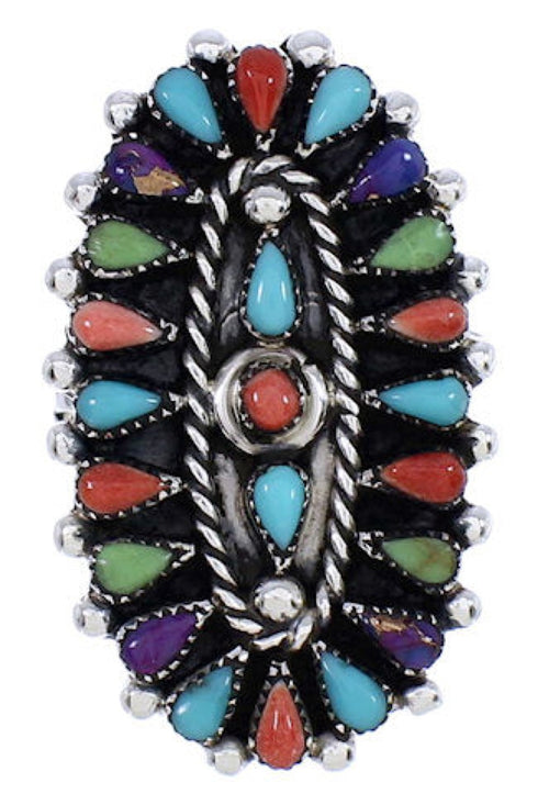 Multicolor Needlepoint Genuine Sterling Silver Ring Size 6-3/4 YX35141