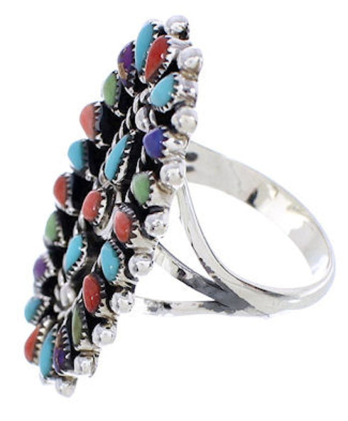 Multicolor Needlepoint Genuine Sterling Silver Ring Size 6-3/4 YX35141