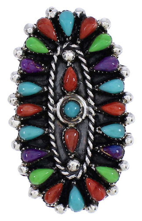 Sterling Silver And Multicolor Needlepoint Ring Size 6-3/4 YX35194