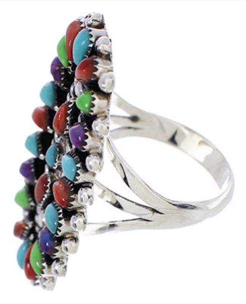Sterling Silver And Multicolor Needlepoint Ring Size 6-3/4 YX35194