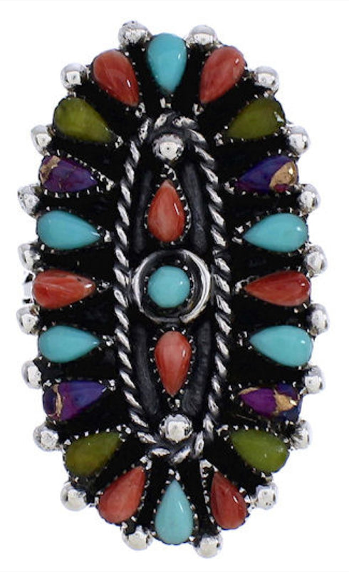 Multicolor Needlepoint And Sterling Silver Ring Size 6 YX35202