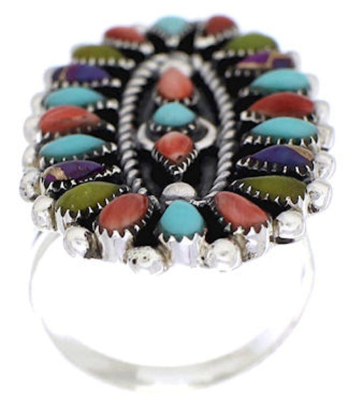 Multicolor Needlepoint And Sterling Silver Ring Size 6 YX35202