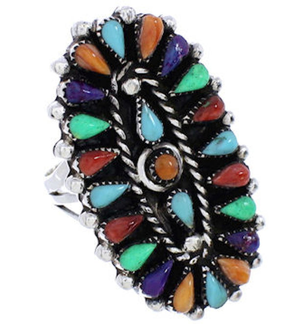 Needlepoint Multicolor Southwest Sterling Silver Ring Size 6 YX35211