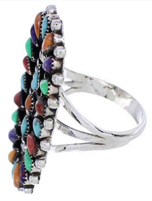 Needlepoint Multicolor Sterling Silver Jewelry Ring Size 5-3/4 YX35213
